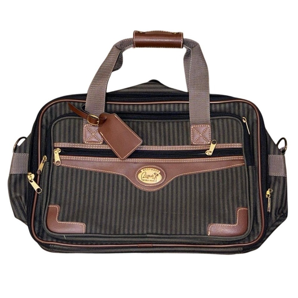 Ricardo Westwood Vintage Designer Unisex Brown Striped Travel Weekender Carryon
